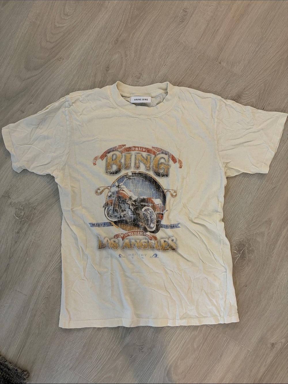 ANINE BING Cream Graphic Motorcycle Tee